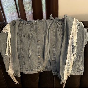 Cowgirl jean jacket with white fringe